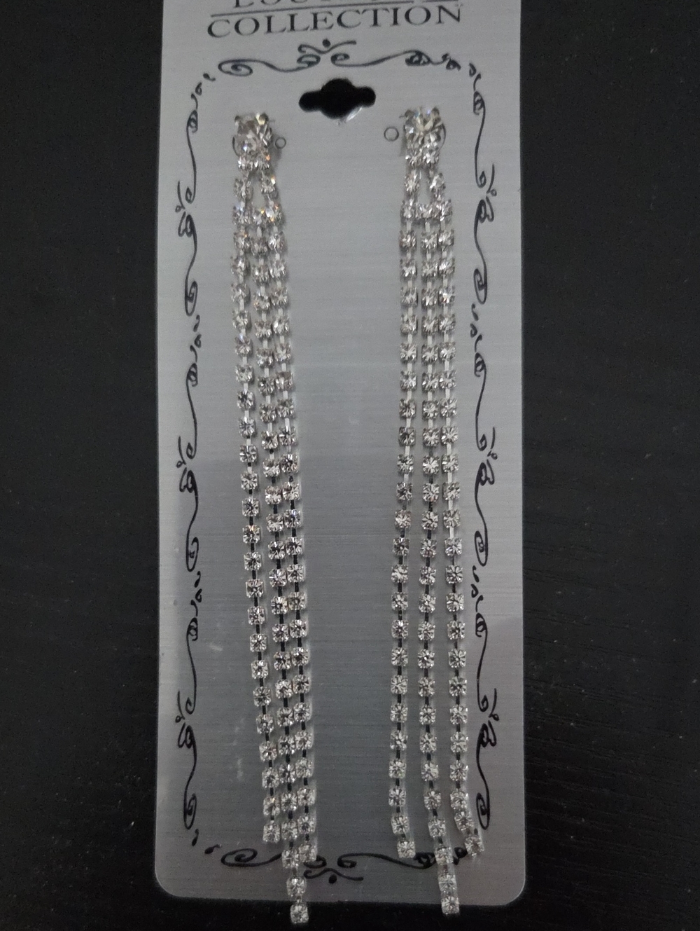 Crystal Cascade Long Drop Earrings - Silver